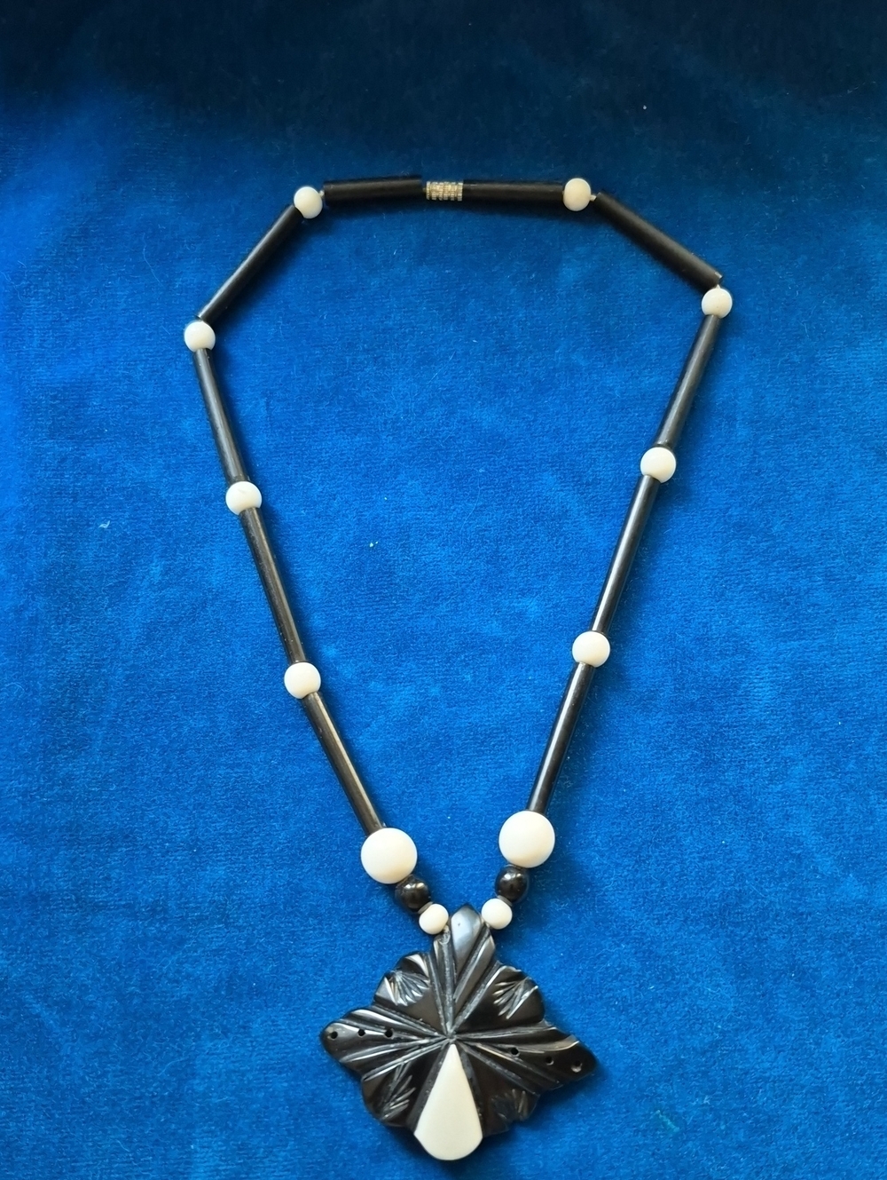 Black and White Lucite Carved Pendant Necklace